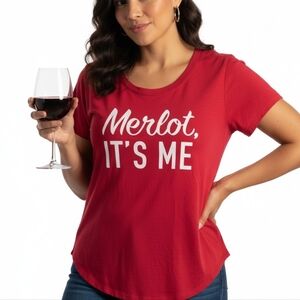 Merlot It's Me' Graphic Tee Short Sleeve Casual Top Red Women's Size XL SKUW450‎